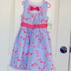 Bonnie Jean Girls Dress Blue/White Flamingo Dress